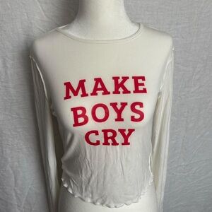 Adika White Long Sleeve Tee with Red "MAKE BOYS CRY" Print